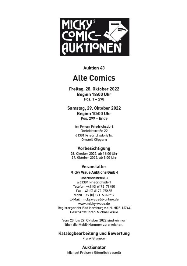 bild konnte nicht geladen werden für comic auktion 43