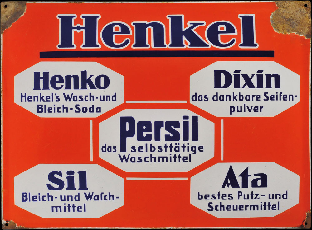 Henko Henkel`s Wasch und Bleiche Soda Pappschild Werbeschild Reklame Schild