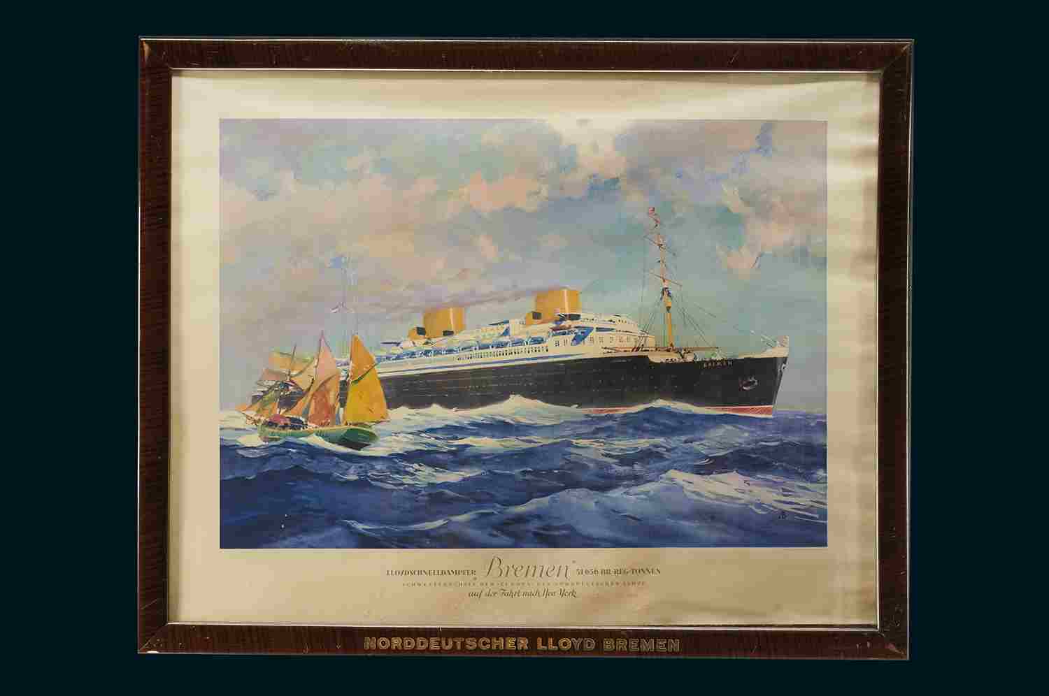 Norddeutscher Lloyd Bremen Plakat im Orig. Rahmen 